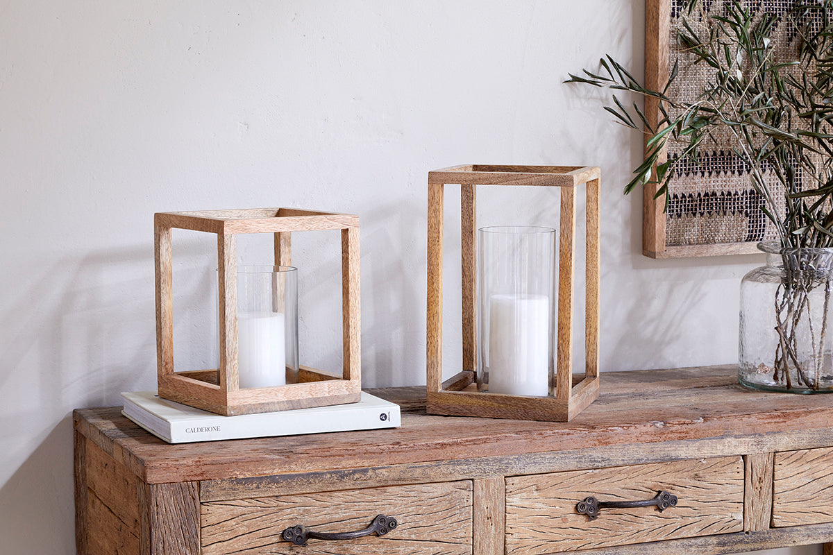 Sanora Mango Wood Lantern - Natural
