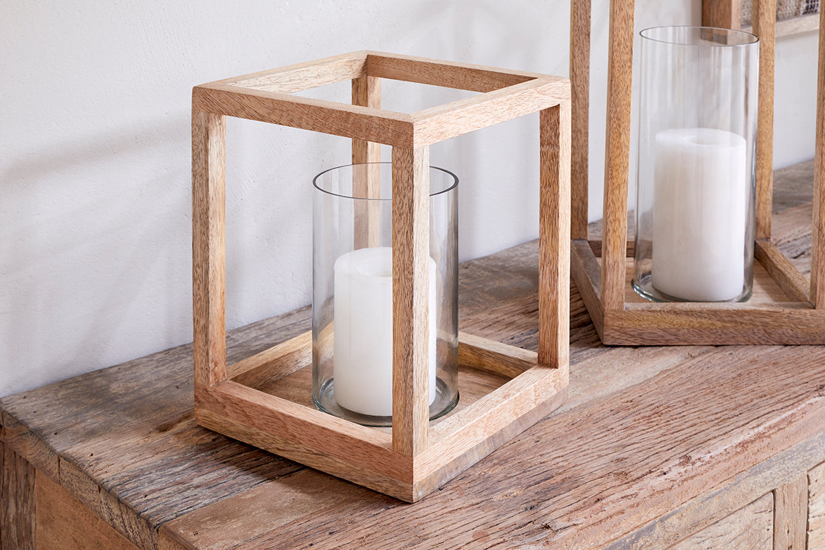 Sanora Mango Wood Lantern - Natural
