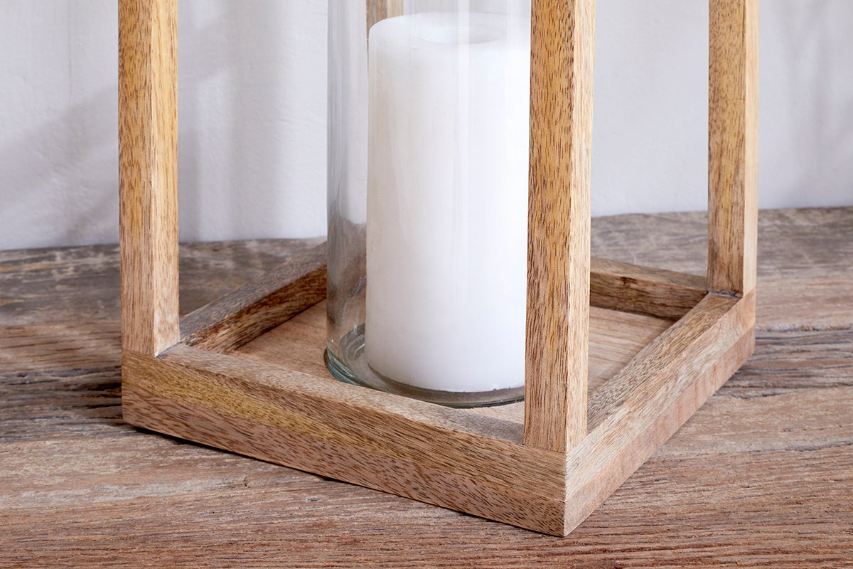 Sanora Mango Wood Lantern - Natural