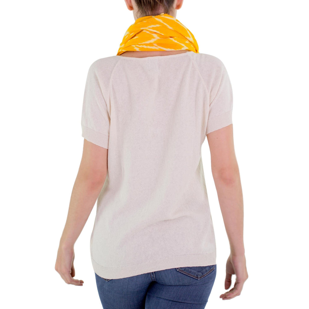 Hand Woven Cotton Infinity Scarf in Bright Yellow and White - Maya Sunlight