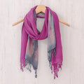 Hand-Woven Batik Silk Scarves in Purple and Grey (Pair) - Stormy Sky