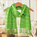 Handwoven Rayon Made from Bamboo Scarf with Fringes in Green - Green Reflections