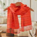 Fringed Orange Scarf Hand-Woven from Rayon in Guatemala - Orange Reflections