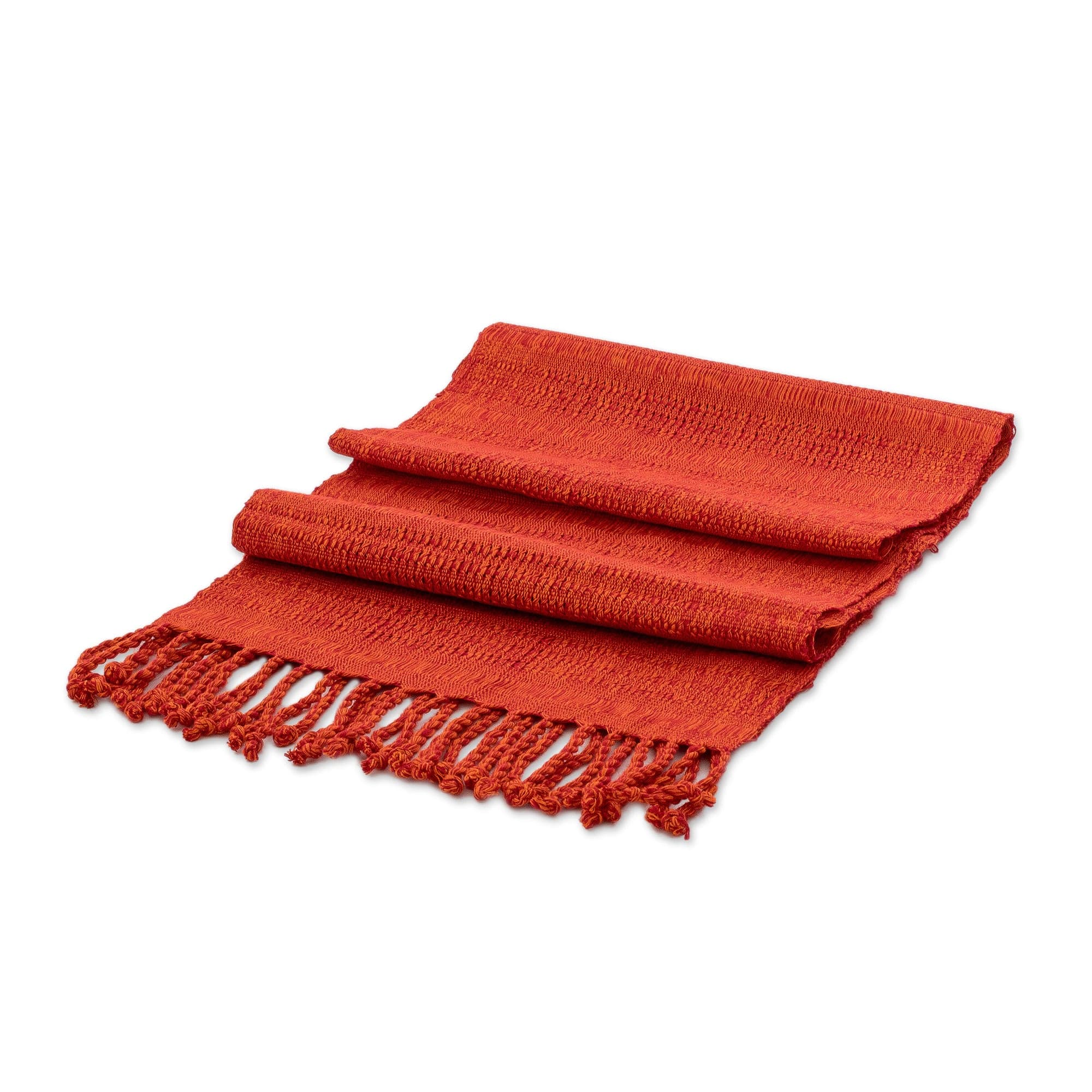 Fringed Orange Scarf Hand-Woven from Rayon in Guatemala - Orange Reflections
