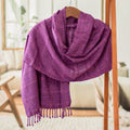 Hand-Woven Textured Fringed Cotton Scarf in Purple and Pink - Purple Serenade