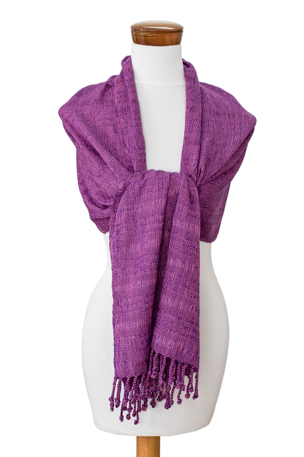 Hand-Woven Textured Fringed Cotton Scarf in Purple and Pink - Purple Serenade