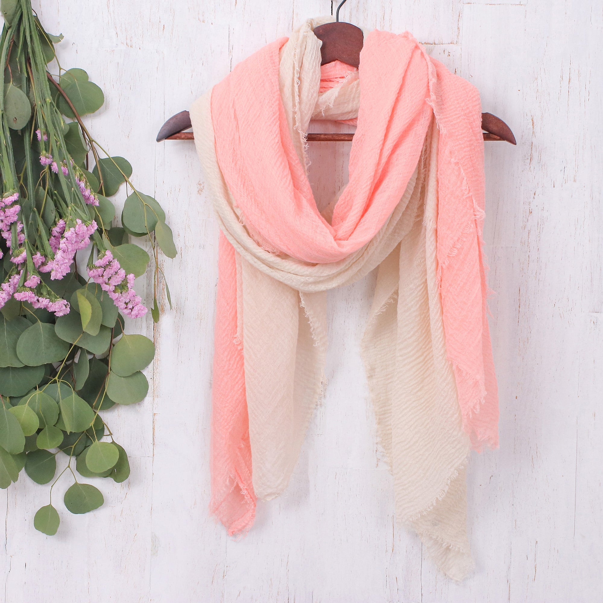 Set of 2 Lightweight Cotton Scarves in Blush and Flamingo - Pink Destiny