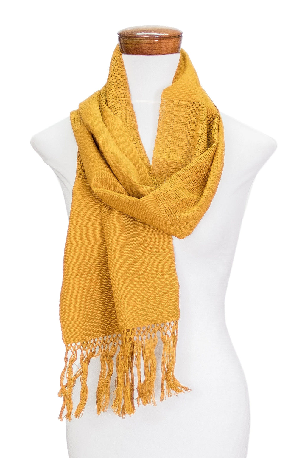Traditional Handloomed Yellow Cotton Scarf with Fringes - Maya Gold
