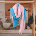 Set of 2 Woven Soft Petal Pink and Cerulean Cotton Scarves - Celestial Facets