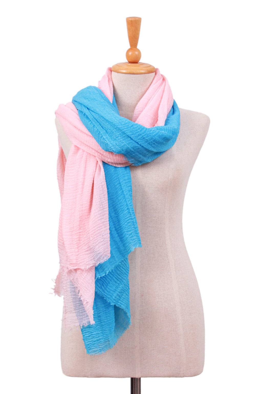 Set of 2 Woven Soft Petal Pink and Cerulean Cotton Scarves - Celestial Facets