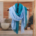Set of 2 Handwoven Soft Sky Blue and Teal Cotton Scarves - Teal Winds