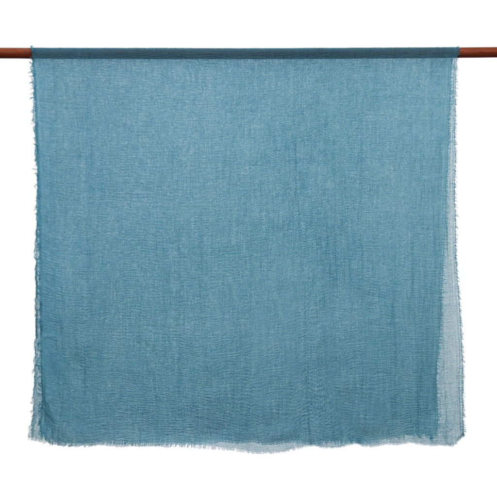 Set of 2 Handwoven Soft Sky Blue and Teal Cotton Scarves - Teal Winds